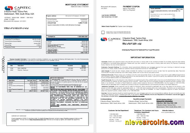 USA Capitec bank mortgage statement 1-2